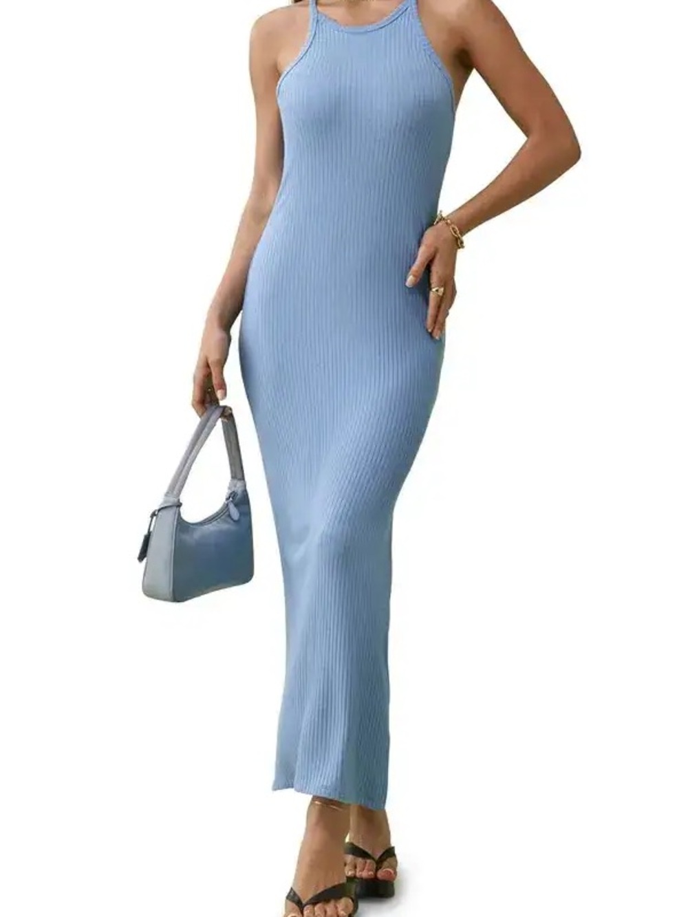 REFORMATION Ribbed Halter Maxi Dress - XS - Dreamy Blue - Picture 2 of 12